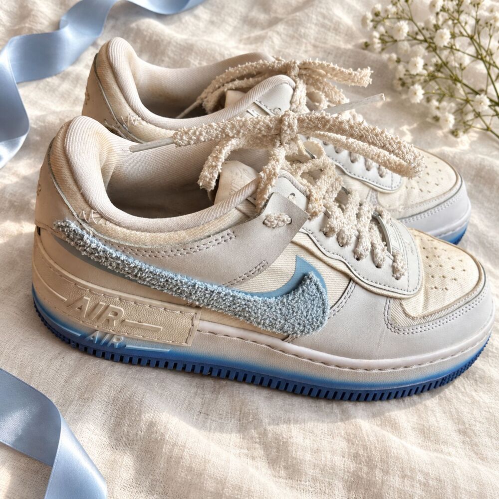 Nike Air Force 1 Shadow Blue Chenille Swoosh Sneakers Women’s Size 8